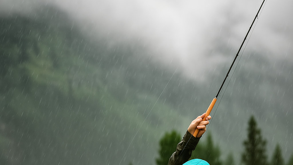 Fishing activity with a fisherman by the lake