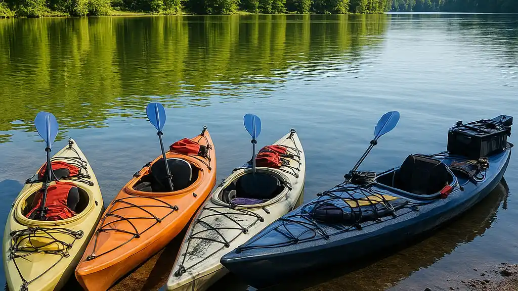 Kayaking activity on a river with paddles